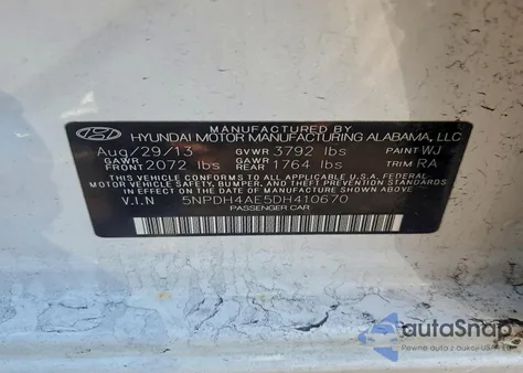 2013 Hyundai Elantra Gls z USA, uszkodzony, nr VIN 5NPDH4AE5DH410670